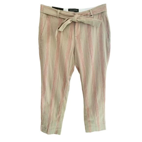 New Banana Republic Avery Tie Waist Stripe Linen Blend Ankle Pants 00 Petite - Picture 1 of 6